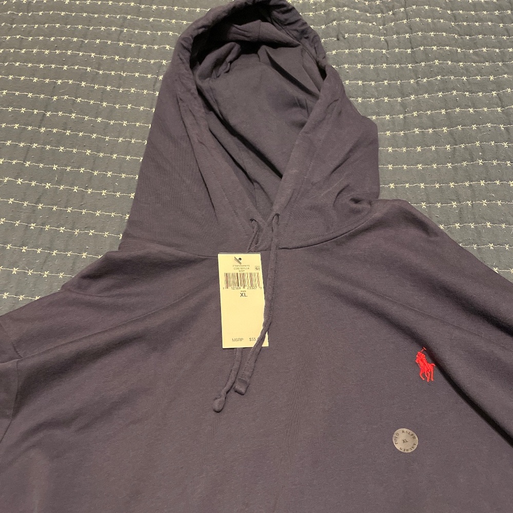 NEW: Jersey Long Sleeve Tee Hoodie In Navy. New without tags